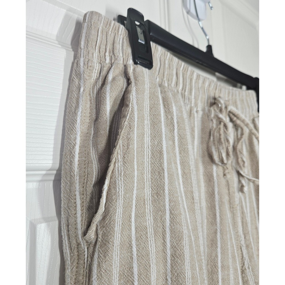 Briggs New York Womens Linen Blend Pull-On Wide Leg Pants Beige Striped Large - Picture 2 of 9